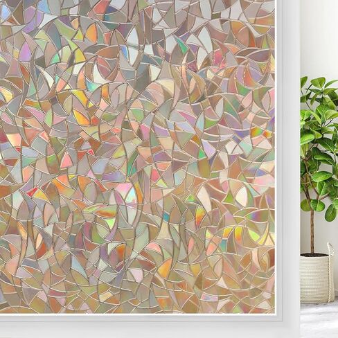 Rabbitgoo Window Privacy Film، فيلم نافذة من الزجاج الملون قابل للإزالة، نافذة زخرفية بألوان قوس قزح تغطي حجب الشمس، لون نافذة من الفينيل ثابت للمنزل، بني، 35.4 × 78.5 بوصة in Kuwait