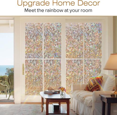 Rabbitgoo Window Privacy Film، فيلم نافذة من الزجاج الملون قابل للإزالة، نافذة زخرفية بألوان قوس قزح تغطي حجب الشمس، لون نافذة من الفينيل ثابت للمنزل، بني، 35.4 × 78.5 بوصة in Kuwait