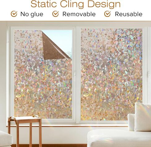 Rabbitgoo Window Privacy Film، فيلم نافذة من الزجاج الملون قابل للإزالة، نافذة زخرفية بألوان قوس قزح تغطي حجب الشمس، لون نافذة من الفينيل ثابت للمنزل، بني، 35.4 × 78.5 بوصة in Kuwait