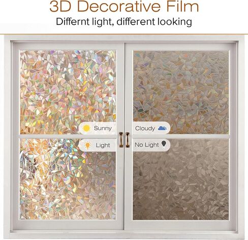 Rabbitgoo Window Privacy Film، فيلم نافذة من الزجاج الملون قابل للإزالة، نافذة زخرفية بألوان قوس قزح تغطي حجب الشمس، لون نافذة من الفينيل ثابت للمنزل، بني، 35.4 × 78.5 بوصة in Kuwait