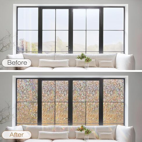 Rabbitgoo Window Privacy Film، فيلم نافذة من الزجاج الملون قابل للإزالة، نافذة زخرفية بألوان قوس قزح تغطي حجب الشمس، لون نافذة من الفينيل ثابت للمنزل، بني، 35.4 × 78.5 بوصة in Kuwait