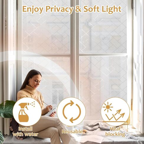 WLLHYF Window Privacy Film, Static Clings Lattice Frosted Glass Window Tint Non-Adhesive Removable Window Covering Decorative Stickers for Home Office Bathroom Door in Saudi Arabia
