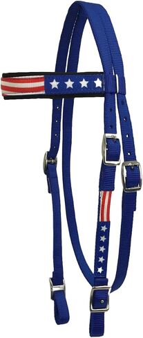 Tahoe Tack American Flag Double Layered Nylon Patriotic Padded Headstall, Reins and Breast Collar with Fringes 3 Items Set in Saudi Arabia