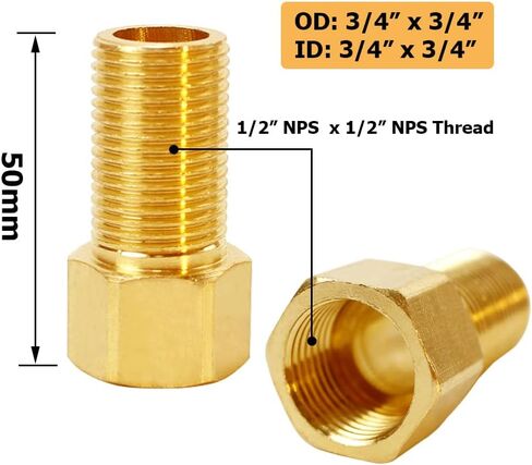 Hoashing 1/2 "ذكر إلى 1/2" أنثى مستقيم الموضوع النحاس تمديد وصلة أنابيب لحوض صنبور/دش، طول 1.97 بوصة/50 مللي متر in Kuwait