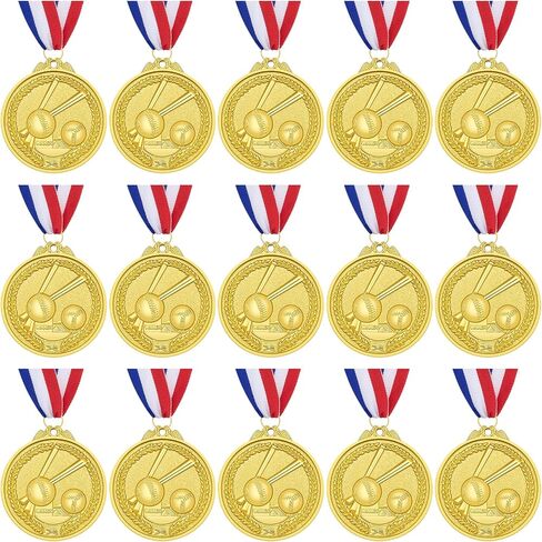 15 Pack Medals for Award for Kids Gold Baseball Medals with Ribbons, 2 Inches in Saudi Arabia