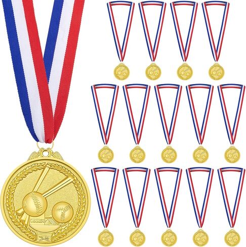 15 Pack Medals for Award for Kids Gold Baseball Medals with Ribbons, 2 Inches in Saudi Arabia
