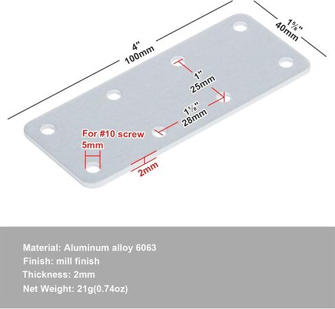 20 PCS 4" x 1-5/8" Aluminum Flat Mounting Bracket, 6 Hole Flat Straight Mending Plate Machines Fixing Braces, 2mm Thickness in Saudi Arabia