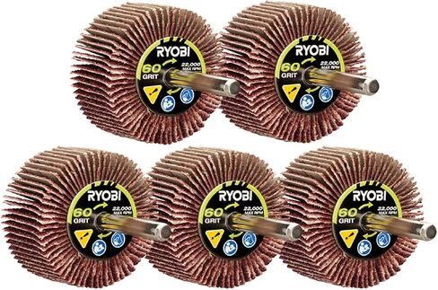 مجموعة عجلات RYOBI 60 Grit Flap مع ساق 1/4 بوصة (5 قطع) in Saudi Arabia
