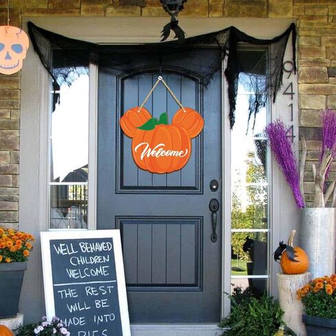 SZTZPW Fall Welcome Door Sign Wood Pumpkin Hanging Decorations Mouse Halloween Decorations Welcome Sign Thanksgiving Front Door Decor Cute Fall Halloween Party Door Hanger Indoor Outdoor in Saudi Arabia