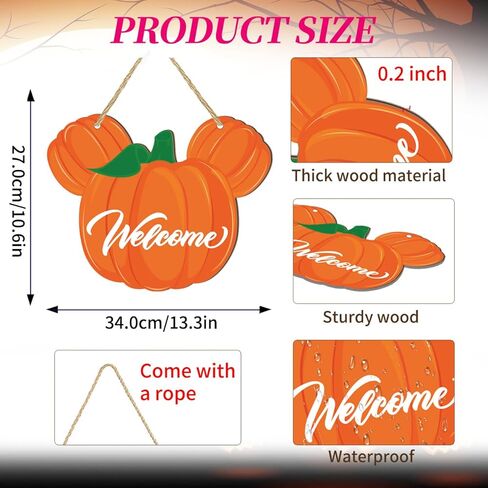 SZTZPW Fall Welcome Door Sign Wood Pumpkin Hanging Decorations Mouse Halloween Decorations Welcome Sign Thanksgiving Front Door Decor Cute Fall Halloween Party Door Hanger Indoor Outdoor in Saudi Arabia