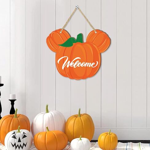 SZTZPW Fall Welcome Door Sign Wood Pumpkin Hanging Decorations Mouse Halloween Decorations Welcome Sign Thanksgiving Front Door Decor Cute Fall Halloween Party Door Hanger Indoor Outdoor in Saudi Arabia