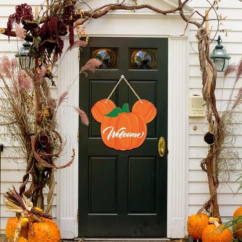SZTZPW Fall Welcome Door Sign Wood Pumpkin Hanging Decorations Mouse Halloween Decorations Welcome Sign Thanksgiving Front Door Decor Cute Fall Halloween Party Door Hanger Indoor Outdoor in Saudi Arabia