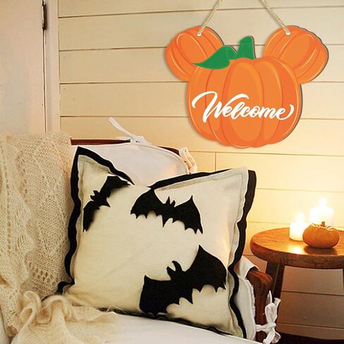 SZTZPW Fall Welcome Door Sign Wood Pumpkin Hanging Decorations Mouse Halloween Decorations Welcome Sign Thanksgiving Front Door Decor Cute Fall Halloween Party Door Hanger Indoor Outdoor in Saudi Arabia