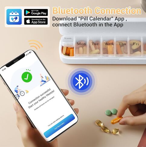Daviky Smart Pill Organizer with Alarm, Bluetooth Daily Once a Day Pill Dispenser 7 Day with APP, Weekly Travel Pill Case, Portable Pill Reminder for Medicines, Supplements and Vitamins (White) in Kuwait