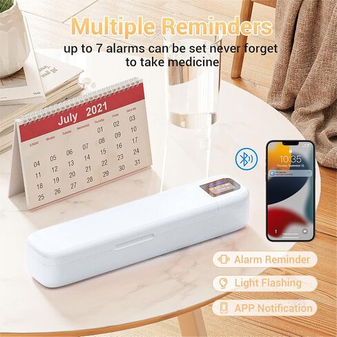 Daviky Smart Pill Organizer with Alarm, Bluetooth Daily Once a Day Pill Dispenser 7 Day with APP, Weekly Travel Pill Case, Portable Pill Reminder for Medicines, Supplements and Vitamins (White) in Kuwait