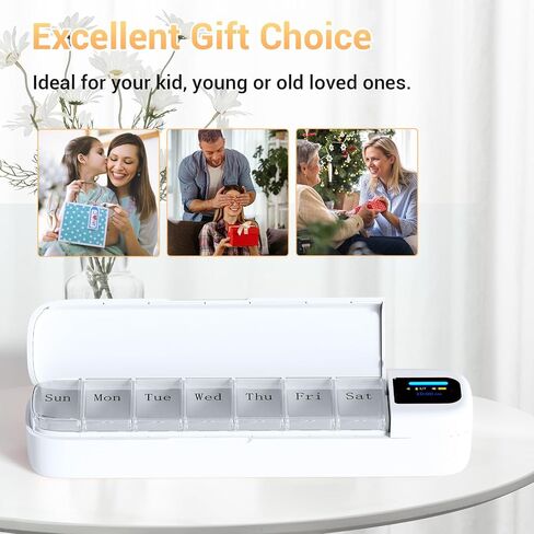 Daviky Smart Pill Organizer with Alarm, Bluetooth Daily Once a Day Pill Dispenser 7 Day with APP, Weekly Travel Pill Case, Portable Pill Reminder for Medicines, Supplements and Vitamins (White) in Kuwait