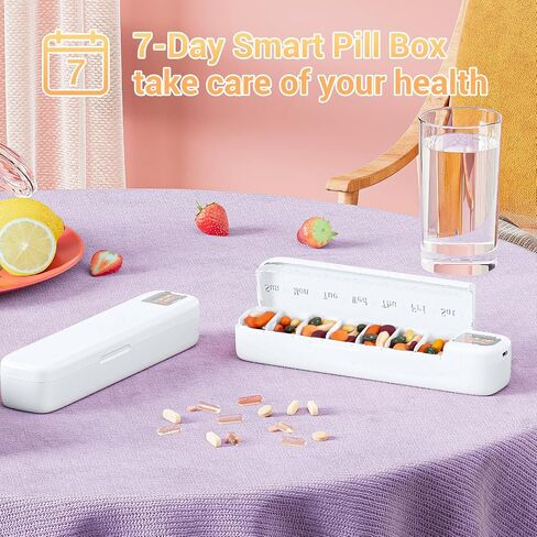 Daviky Smart Pill Organizer with Alarm, Bluetooth Daily Once a Day Pill Dispenser 7 Day with APP, Weekly Travel Pill Case, Portable Pill Reminder for Medicines, Supplements and Vitamins (White) in Kuwait