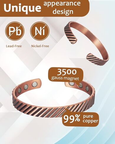 MagVIVACE سوار مغناطيسي نحاسي للنساء لالتهاب المفاصل، مجوهرات نحاسية نقية، أساور التخلص من السموم الليمفاوية مع مغناطيس غاوس 3500 (0303Q) in Kuwait
