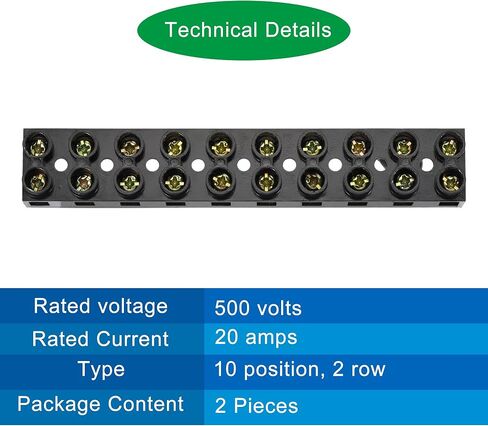 MECCANIXITY Terminal Block 500V 20A Dual Row 10 Positions Screw Electric Barrier Strip 2 Pcs in Saudi Arabia