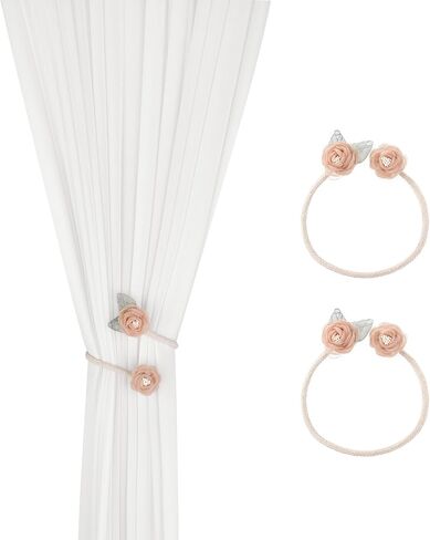 1 Pair of Handmade Artificial Rose Flower Curtain Holdbacks,Curtain Tiebacks Clips Creative Window Drape Twist Tie Backs Curtain Holders Decorative Draperies Holdbacks (Pink) in Kuwait