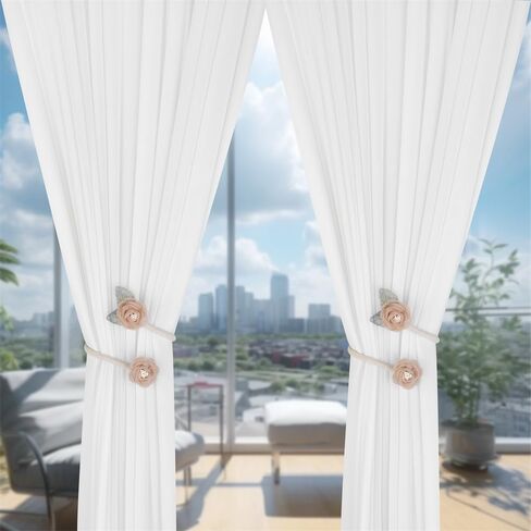 1 Pair of Handmade Artificial Rose Flower Curtain Holdbacks,Curtain Tiebacks Clips Creative Window Drape Twist Tie Backs Curtain Holders Decorative Draperies Holdbacks (Pink) in Kuwait