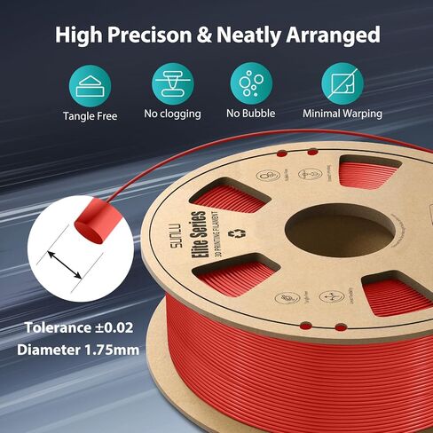 SUNLU Elite PLA Plus Filament 1.75 مم - 1 كجم (2.2 رطل) عالية السرعة PLA+ خيوط طابعة ثلاثية الأبعاد تدعم الطباعة السريعة 30-600 مم/ثانية، دقة الأبعاد 1.75 مم +/- 0.02 مم، 320 مترًا، أحمر PLA+ in Kuwait