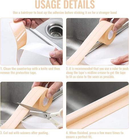 شريط مانع التسرب للحمام، شريط السد المقاوم للماء، شريط السد في زوايا الحائط، شريط إغلاق ذاتي اللصق، شريط بسيط للمطبخ، حوض استحمام المرحاض، الحمام، المغسلة، سطح الطاولة وحامي حافة الجدار الأرضية in Kuwait