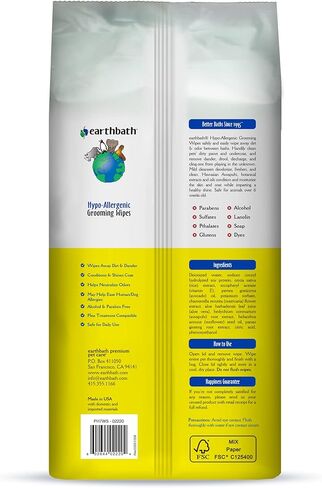 earthbath, Mango Tango Grooming Wipes - Dog Wipes for Paws and Butt, Best Pet Wipes for Dogs & Cats, Made in USA, Cruelty-Free Dog Cleaning Wipes, Removes Dirt & Dander - 100 Count (2 Pack) in Saudi Arabia