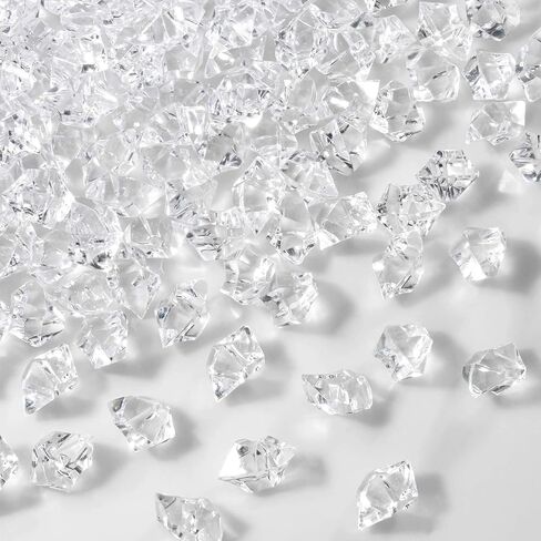 Sukh 13 OZ Acrylic Ice Rocks - Small Diamond Crystal Clear Gem Stone Jewels as Plastic Clear Ice Cube Faux Rocks for Pebbles for Vase Filler & Iridescent Home Decorations & Table Centerpiece (Clear) in Saudi Arabia