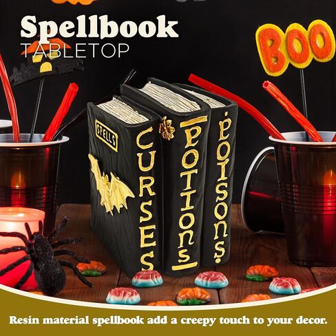 4E's Novelty Resin Spellbook Prop - 5" Hocus Pocus Book of Spells for Halloween Decorations Centerpiece Witch Decor, Small Hocus Pocus Spell Book for Mantle Halloween Tabletop Decor in Saudi Arabia