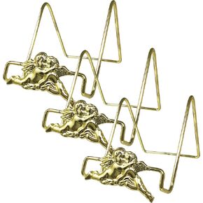 BANBERRY DESIGNS Cherub Decor - Plate Stand - Set of 3 - Brass Easel - Decorating Accessory - 3" H