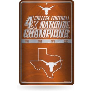 Rico Industries NCAA Texas Longhorns Champ Large Metal Sign 11" x 17" Large Metal Home Décor Sign