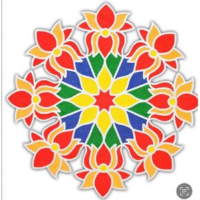 Rangoli Making Tools kit with 16 inches Lotus Design Waterproof Rangoli Stencil Template Mat, Rangoli Colors Included for Festive Vrahlaxshmi Ganpati Diwali Greh Parvesh Indian Pooja Decor