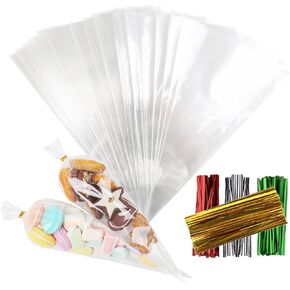 LOMIMOS Easter Cellophane Treat Bags,Rabbit Candy Cookie Packing Bags with Twist Ties, 90pcs