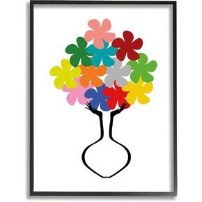 Stupell Industries Hands Holding Retro Pop Floral Arrangement Abstract Vase, Designed by Atelier Posters Black Framed Wall Art, 24 x 30, Multi-Color