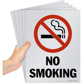 SmartSign (Pack of 5) 12 x 9 inch “No Smoking" Sign with Symbol, Screen Printed, 10 mil Polystyrene Plastic, Red/Black on White, Made in USA
