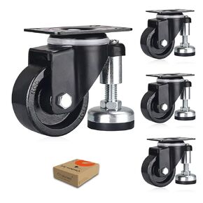 2" Leveling Plate Caster Wheels with Adjustable Anti-Vibration Leveling Feet Pad Heavy Duty Swivel casters for Workbench, Machine Equipment, Furniture Set of 4 Total Capacity 480 Lbs