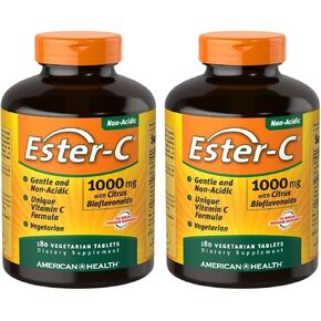 American Health Ester-C 1000 mg with Citrus Bioflavonoids - 180 Vegetarian Tablets (Pack of 2) - 24-Hour Immune Support - Non-GMO, Gluten Free - 360 Total Servings