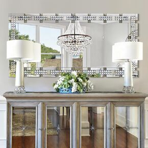 Chende 24" x 47" Large Decorative Mirror with Crystal, Living Room Wall Mirror with Beveled Edge and Glass Frame, Rectangular Crystal Mirror for Entrance, Fireplace, Home Office