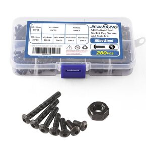 M3 x 6/8/10/12/16/20/25m Small Metric Hex Socket Head Cap Screws and Nuts Assortment Kit With 1 Wrench，12.9 Grade Alloy Steel，Fully Threaded，Replacement Fastener Screws，Assortment Kit 280PCS