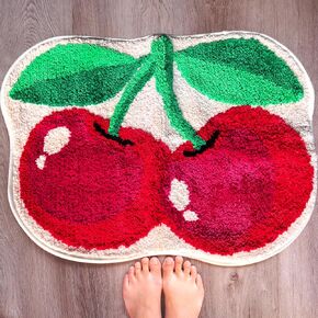 Evovee Cherry Rug Funny Bath Mat Red Cute Cherries Bathroom Decor Pink Fruit Shower Rugs Retro Funky Bedroom Aesthetic Fun Round Preppy Cool Apartment College Novelty Bathmat