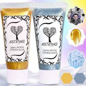ASTRYAS Whipped Cream Glue Kit, 2PCS 50g Decoden Cream Simulation Cream Adhesive Set with Plastic Decorating Mouth Charm Craft Resin Decoration for DIY Phone Case Craft Set