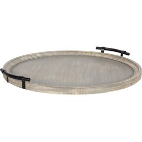 Kate and Laurel Bruillet Farmhouse Wood Round Ottoman Tray, 24 x 22, Rustic Gray, Circle Coffee Table Tray for Living Room Decor or Large Serving Tray
