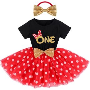 Girls Baby 1st 2nd 3rd Birthday Outfit Mouse Polka Dots Wild ONE Party Ruffle Tulle Dress+Sequins Headband 2PCS Tutu Skirt Costume Princess Photo Shoot Fancy Cake Smash Clothes Set Pink-Two 2T
