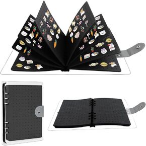 350 Pin Enamel Pin Display Binder, Clear PVC Cover Enamel Display Book Easy to Display and Trade Pins Enamel Pin Display Bag Holder for Pin Enthusiast 9.2inx6.7in (Black)