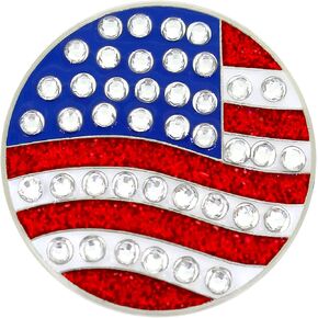 NAVIKA U.S. Flag Round Crystal Golf Ball Marker | Patriotic USA Golf Accessory | American Flag Bling Ball Marker for Women and Junior Golfers | 4th of July Golf Gift