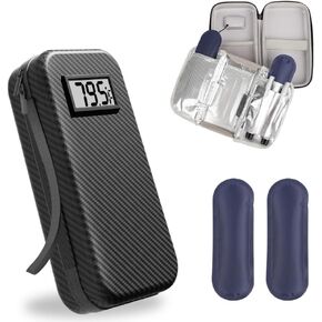 TSA Approved Insulin Cooler Travel Case Medication Cooler for Daily Life Trip with Thermometer Temperature Display Diabetic Medication Organizer Medical Travel Cooler Bag with 2 Ice Pack（Carbon Fiber）