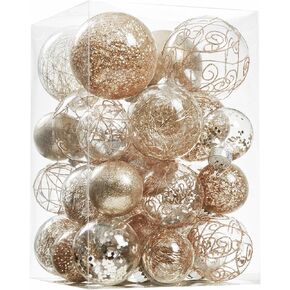 Wironlst Christmas Ball Ornaments Shatterproof Clear Large Plastic Hanging Ball Decorative Baubles Set with Stuffed Delicate Decorations (Multi-Size, Red)