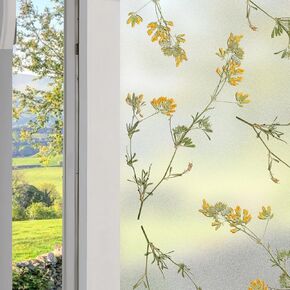Frosted Glass Window Film Decorative Slightly Embossed 3D Flower, Textured Window Privacy Film for Glass Window Door, Dried Flower Art Window Decor Dried Wild Meadow 16.92"X39.37"