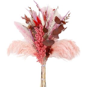 BFYDOAA Pampas Grass Bouquets Pink Dried Flower Plants Bunch Bunny Tail Reed Faux Pompas Grass for Wedding Centerpieces Home Decor Christmas (Pink)